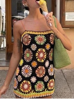 Free people multicolor crochet sandbar playsuit/ mini dress size xs